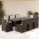 vidaXL Matgrupp för trädgården med dynor 9 delar konstrotting brun 3262853