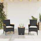vidaXL Bistrogrupp med dynor 3 delar svart konstrotting och glas 3278745