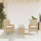 vidaXL Bistrogrupp med dynor 3 delar beige konstrotting och glas 3278744