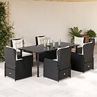 vidaXL Matgrupp för trädgården med dynor 7 delar svart konstrotting 3262838