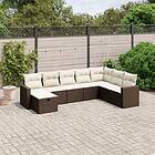 vidaXL Loungegrupp för trädgården med dynor 8 delar brun konstrotting 3263589