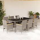 vidaXL Matgrupp för trädgården med dynor 9 delar grå konstrotting&glas 3278656