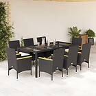 vidaXL Matgrupp för trädgård med dynor 9 delar svart konstrotting&glas 3278650