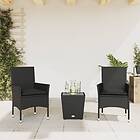 vidaXL Bistrogrupp med dynor 3 delar svart konstrotting och glas 3278740