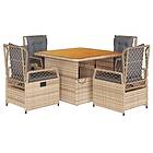 vidaXL Matgrupp för trädgården med dynor 5 delar beige konstrotting 3262918