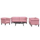 vidaXL Soffgrupp 3 delar rosa sammet 3209212