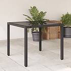 vidaXL Trädgårdsbord med glasskiva svart 90x90x75 cm konstrotting 365586