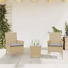 vidaXL Bistrogrupp med dynor 3 delar beige konstrotting och glas 3278743