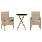 vidaXL Bistrogrupp med dynor 3 delar beige konstrotting och glas 3278751