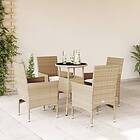 vidaXL Matgrupp för trädgård med dynor 5 delar beige konstrotting&glas 3278626