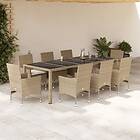vidaXL Matgrupp för trädgård med dynor 9 delar beige konstrotting&glas 3278595
