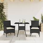 vidaXL Matgrupp för trädgård med dynor 3 delar svart konstrotting&glas 3278599