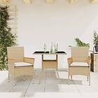 vidaXL Matgrupp för trädgård med dynor 3 delar beige konstrotting&glas 3278707