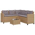 vidaXL Trädgårdssoffa med bord och dynor L-formad beige konstrotting 369042