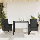 vidaXL Matgrupp för trädgård med dynor 3 delar svart konstrotting&glas 3278543