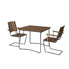 Grythyttan Stålmöbler B31 matgrupp Teak/galvat 2 fåtöljer & bord 84 x 92 cm