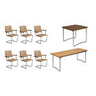 Grythyttan Stålmöbler B31 matgrupp Teak/galvat 6 fåtöljer, bänk 110 cm, bord 84 x 92 cm & bord 170 x 92 cm