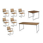 Grythyttan Stålmöbler B31 matgrupp Teak/galvat 6 fåtöljer, bord 84 x 92 cm & bord 170 x 92 cm