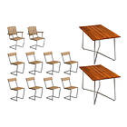 Grythyttan Stålmöbler B25 matgrupp Teak/galvat 2 fåtöljer, 8 stolar & 2 bord 120 x 70 cm