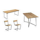 Grythyttan Stålmöbler B25 matgrupp Oljad ek/galvat 2 stolar, bänk 110 cm & bord1