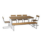 Grythyttan Stålmöbler B31 matgrupp Oljad ek/galvat 5 stolar, bänk 170 cm & bord 170 x 92 cm