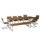 Grythyttan Stålmöbler B31 matgrupp Teak/galvat 3 fåtöljer, 4 stolar, bänk 170 cm, bord 84 x 92 cm & bord 170 x 92 cm