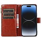 CaseOnline Dubbelflip Zipper 9-kort Apple iPhone 15 Plus Brun