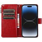 CaseOnline Dubbelflip Zipper 9-kort Apple iPhone 15 Pro Max Röd