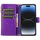 CaseOnline Dubbelflip Zipper 9-kort Apple iPhone 15 Plus Lila