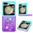 Skalo Samsung Z Flip5 Kvicksand Glitter Hjärtan TPU-skal Turkos-Lila
