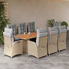 vidaXL Matgrupp för trädgården med dynor 9 delar mixbeige konstrotting 3213150
