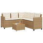 vidaXL Trädgårdssoffa med bord och dynor L-formad beige konstrotting 369050