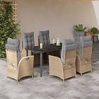 vidaXL Matgrupp för trädgården med dynor 7 delar beige konstrotting 3213270