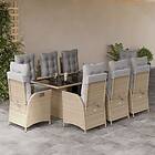vidaXL Matgrupp för trädgården med dynor 9 delar mixbeige konstrotting 3213361