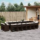 vidaXL Matgrupp för trädgården med dynor 17 delar brun konstrotting 3278012