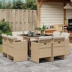 vidaXL Matgrupp för trädgården med dynor 9 delar beige konstrotting 3277785