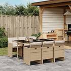 vidaXL Matgrupp för trädgården med dynor 7 delar beige konstrotting 3277677