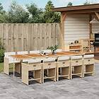 vidaXL Matgrupp för trädgården med dynor 11 delar beige konstrotting 3277887