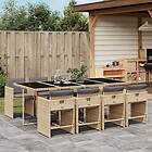 vidaXL Matgrupp för trädgården med dynor 9 delar mixbeige konstrotting 3277871