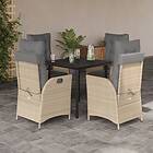 vidaXL Matgrupp för trädgården med dynor 5 delar beige konstrotting 3213265
