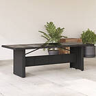 vidaXL Trädgårdsbord med glasskiva svart 240x90x75 cm konstrotting 365597