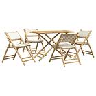 vidaXL Caféset för trädgården med gräddvita dynor 5 delar bambu 3208935
