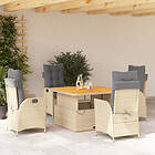 vidaXL Matgrupp för trädgården med dynor 5 delar beige konstrotting 3277485