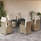 vidaXL Matgrupp för trädgården med dynor 7 delar beige konstrotting 3213438