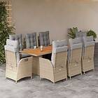 vidaXL Matgrupp för trädgården med dynor 9 delar mixbeige konstrotting 3213149