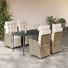 vidaXL Matgrupp för trädgården med dynor 5 delar beige konstrotting 3213437