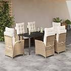 vidaXL Matgrupp för trädgården med dynor 7 delar beige konstrotting 3213249