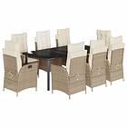 vidaXL Matgrupp för trädgården med dynor 9 delar beige konstrotting 3213252