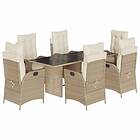 vidaXL Matgrupp för trädgården med dynor 7 delar beige konstrotting 3213124