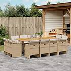 vidaXL Matgrupp för trädgården med dynor 13 delar beige konstrotting 3277815
